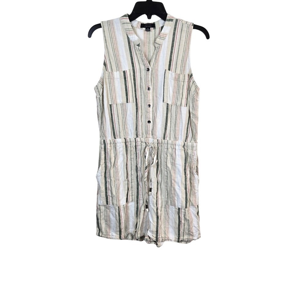 Kelly Renee Womens Sleeveless Neutral Stripes Drawstring‎ Romper Medium Coastal